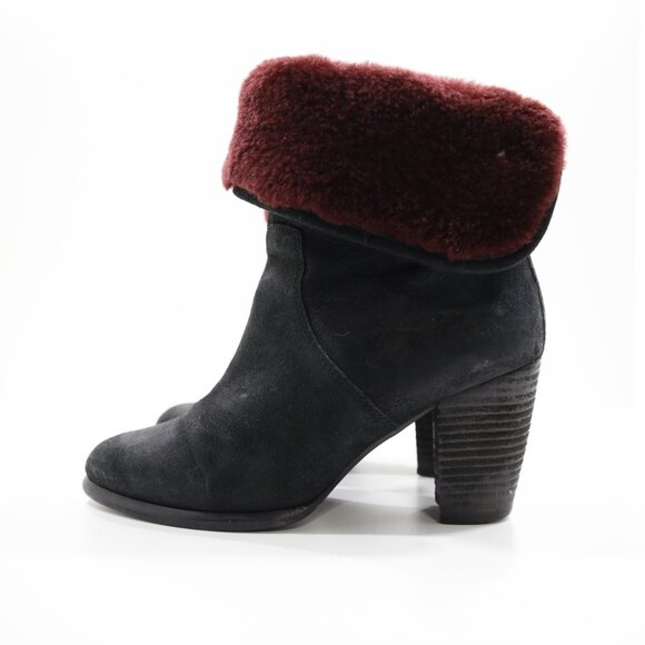 UGG Layna Black Nubuck Leather Foldover 3.5" Block Heel Boots - 7 - Picture 1 of 7